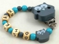 Preview: Schnullerkette mit Name "Eule" in grau/mint