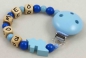 Preview: Schnullerkette mit Name "Lokomotive" in babyblau/mittelblau