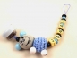 Preview: Schnullerkette mit Name "3D Maus&Häkelkörper" in babyblau/schwarz