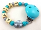 Preview: Schnullerkette mit Name "Auto" in mint/grau