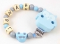 Preview: Schnullerkette mit Name "Auto" babyblau/grau