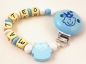 Preview: Schnullerkette mit Name "Eule" in babyblau/weiß