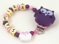 Preview: Schnullerkette mit Name "Eule" in babyrosa/pflaume