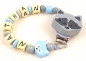 Preview: Schnullerkette mit Namen "Fuchs" in babyblau/grau