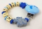 Preview: Schnullerkette mit Name "Elefant&Stern" in babyblau/mittelblau