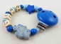 Preview: Schnullerkette mit Name "Elefant&Stern" in babyblau/mittelblau