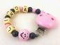 Preview: Schnullerkette mit Name "3D Smiley" in babyrosa/grau