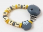 Preview: Schnullerkette mit Name "Eule" in gelb/grau