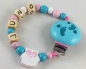 Preview: Schnullerkette mit Name "Eule" in babyrosa/mint/weiß