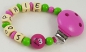 Preview: Schnullerkette mit Name "3D Smiley" in pink/apfelgrün