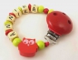 Preview: Schnullerkette mit Name "Eule" in lemon/rot