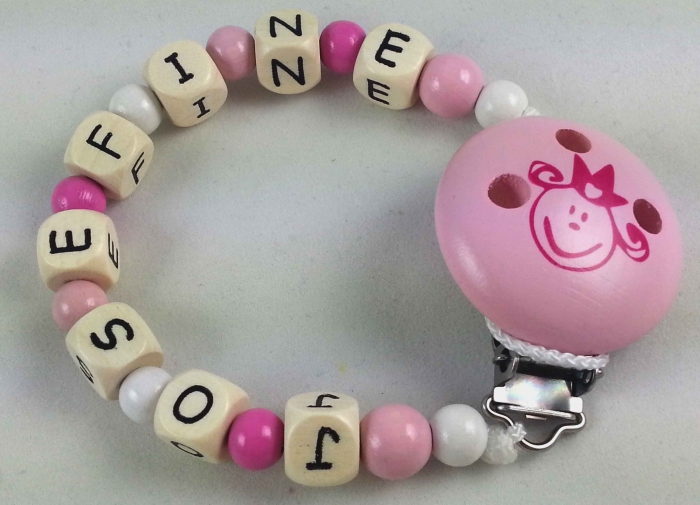 Schnullerkette mit Name in babyrosa/pink/weiß