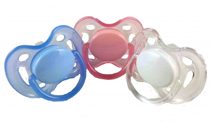 Schnullerkette mit Name "3D Maus&Häkelkörper" in babyblau/weiß