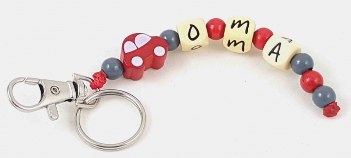 Schlüsselanhänger mit Name "Auto" in grau/rot
