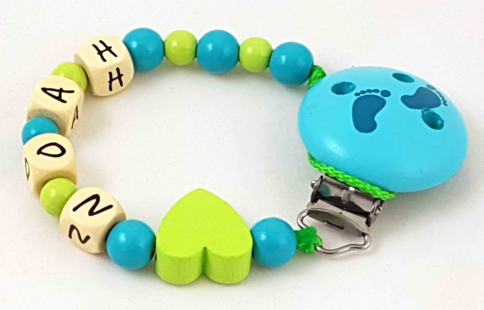 Schnullerkette mit Name "Herz" in lemon/mint