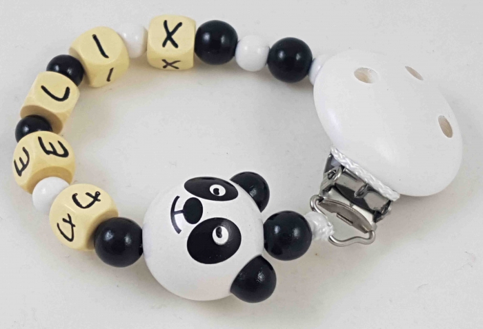Schnullerkette mit Name "3D Panda" in schwarz/weiß