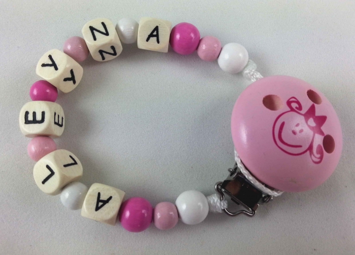 Schnullerkette mit Name in babyrosa/pink/weiß