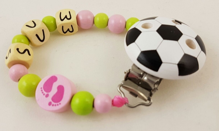 Schnullerkette mit Name "Füßchen" babyrosa/lemon