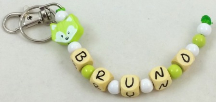 Schlüsselanhänger mit Name "Fuchs" in lemon/weiß